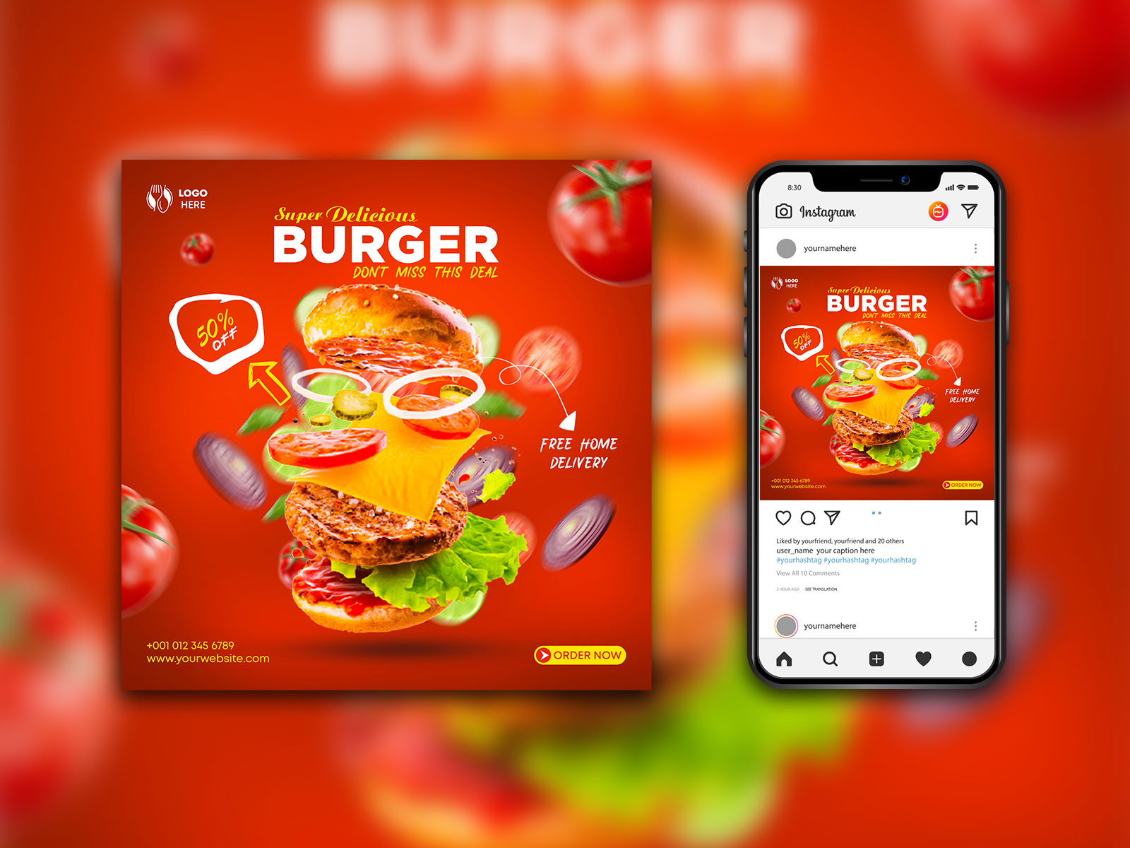 Food Instagram post design, social media promotion, Instagram