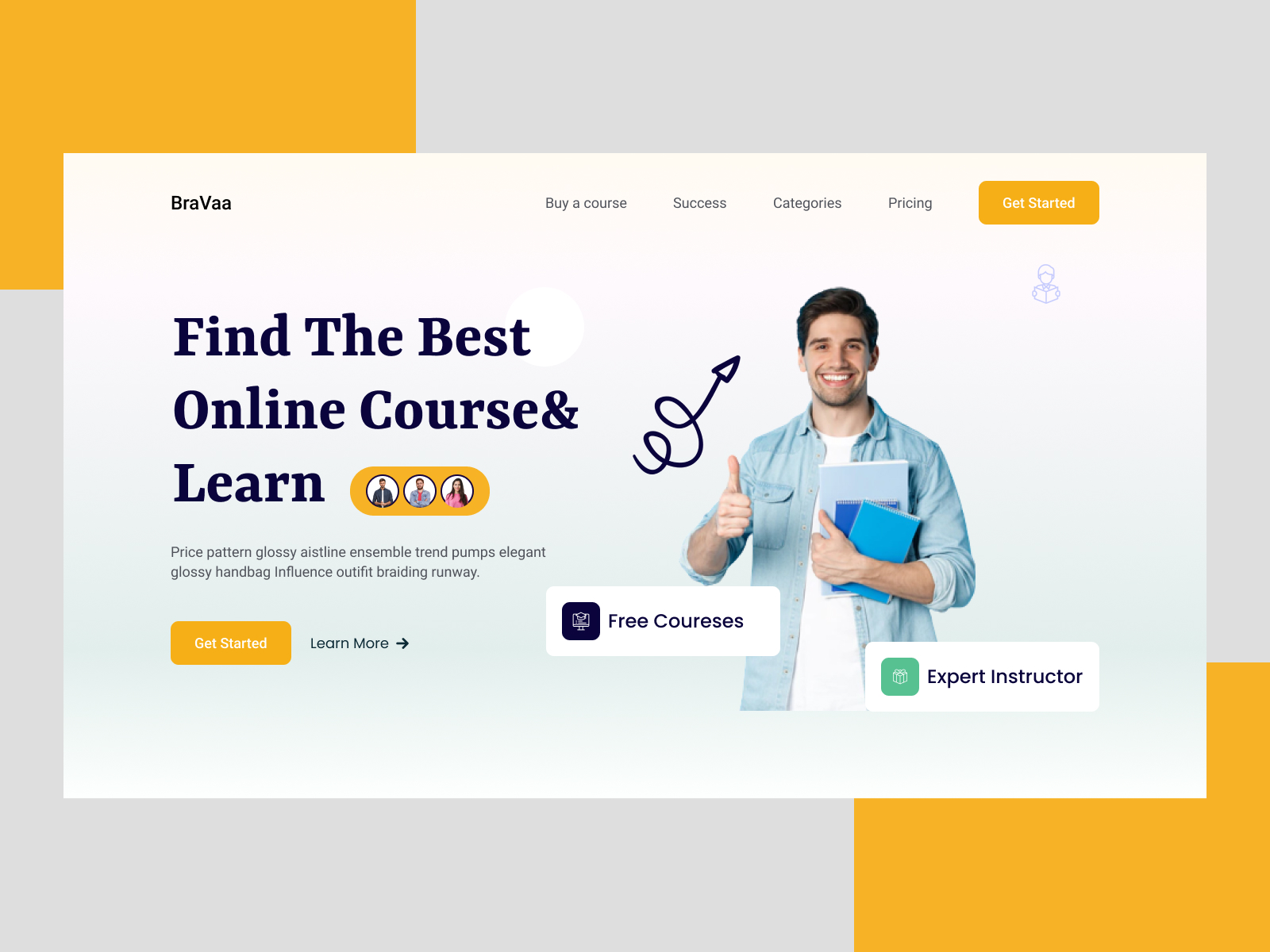 Online course & learn landing page website, hero page